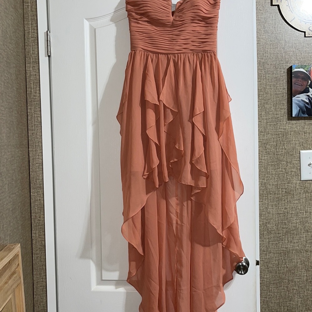 Coral color strapless dress. Size small
